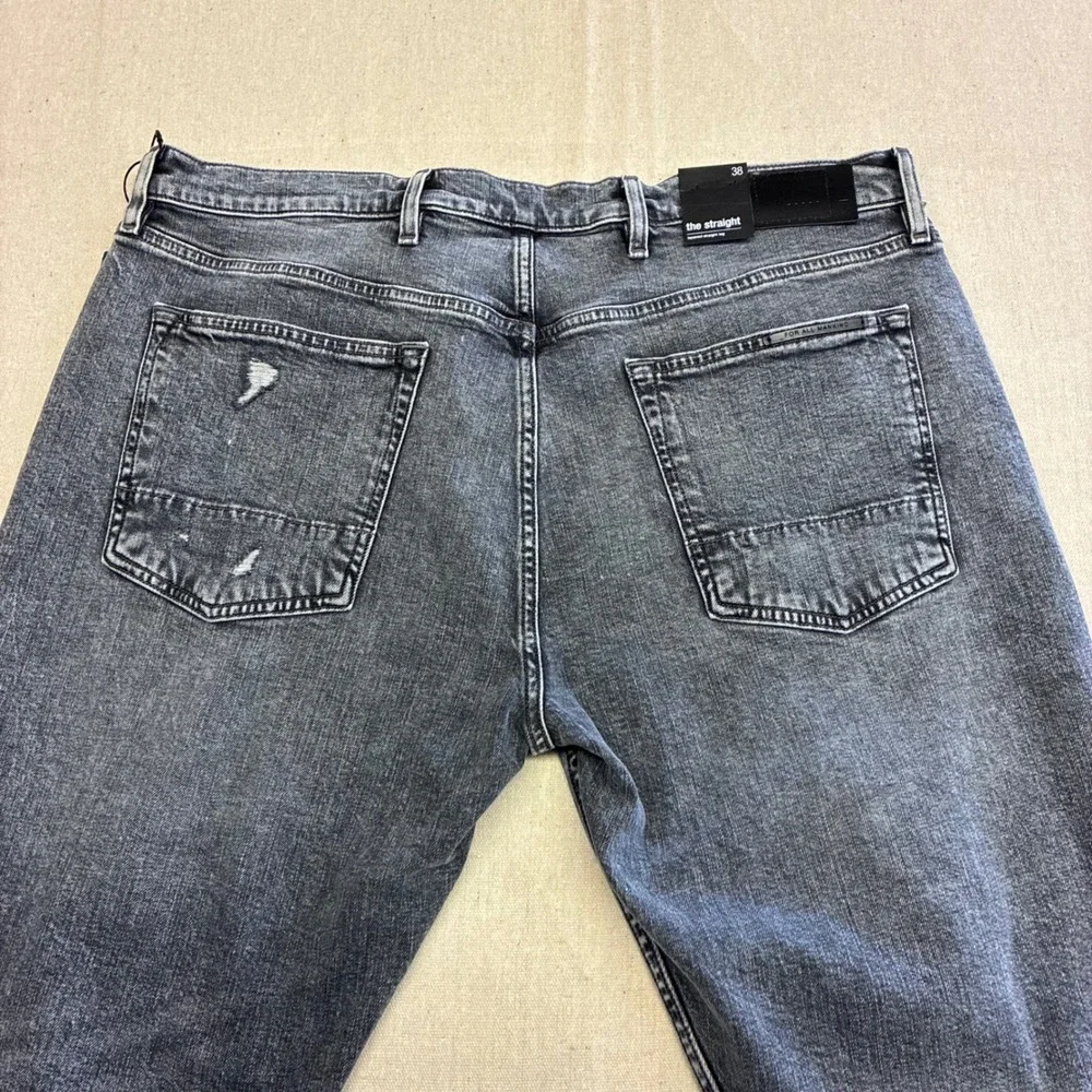 7 For All Mankind The Straight Jeans Mens 38 Gray New Distressed Indie Sleeze